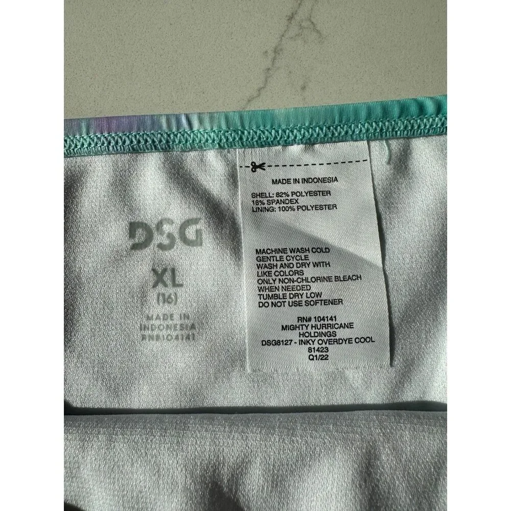 NWT DSG Girls High Waist Swim Bottom Inky Overdye Cool Blue Tie Dye Size XL